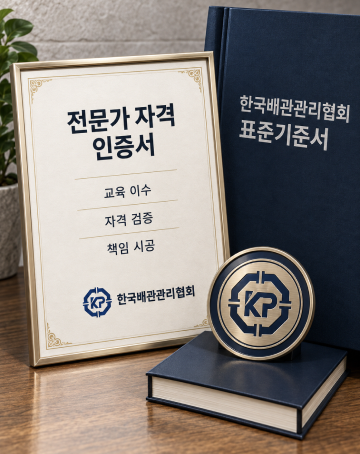 한국배관협회 전문가 자격 인증서와 표준기준서